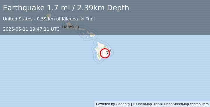 Earthquake 3 km SW of Volcano, Hawaii (1.7 ml) (2025-05-11 19:47:11 UTC)