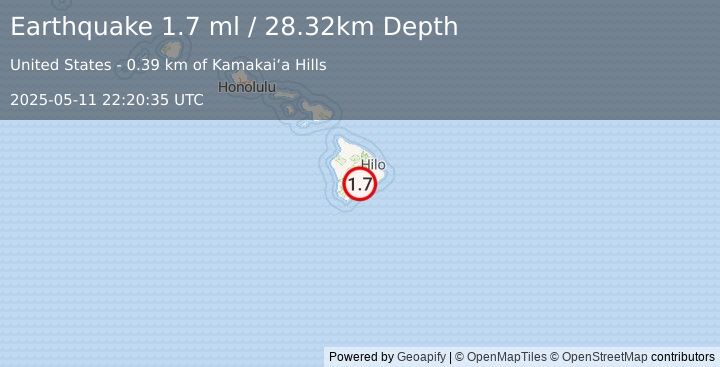 Earthquake 16 km NE of Pāhala, Hawaii (1.7 ml) (2025-05-11 22:20:35 UTC)