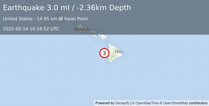Earthquake 17 km WSW of Kailua-Kona, Hawaii (3.0 ml) (2025-05-14 10:16:52 UTC)