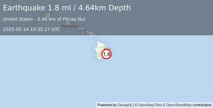 Earthquake 13 km S of Fern Forest, Hawaii (1.8 ml) (2025-05-14 10:35:27 UTC)