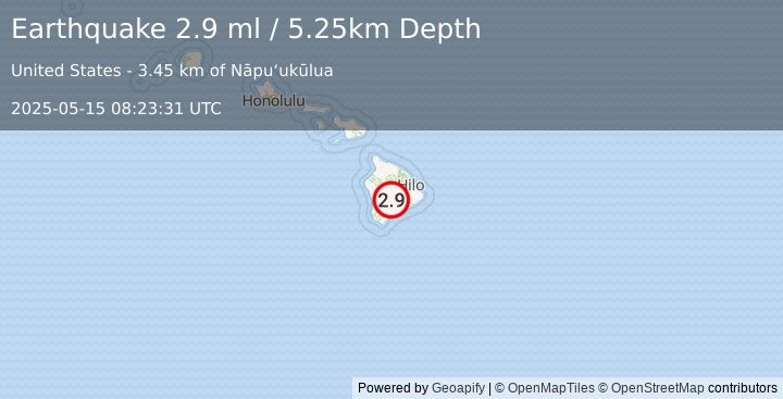 Earthquake 24 km N of Pāhala, Hawaii (2.9 ml) (2025-05-15 08:23:31 UTC)