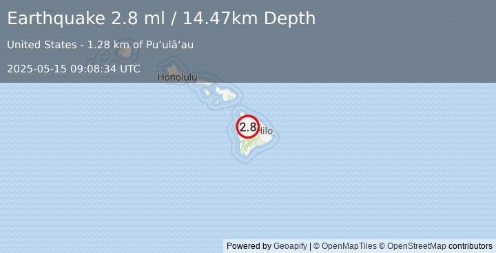 Earthquake 23 km SSE of Waimea, Hawaii (2.8 ml) (2025-05-15 09:08:34 UTC)