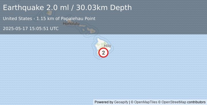 Earthquake 11 km E of Pāhala, Hawaii (2.0 ml) (2025-05-17 15:05:51 UTC)