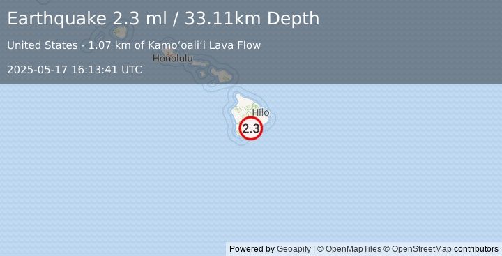 Earthquake 10 km ENE of Pāhala, Hawaii (2.3 ml) (2025-05-17 16:13:41 UTC)