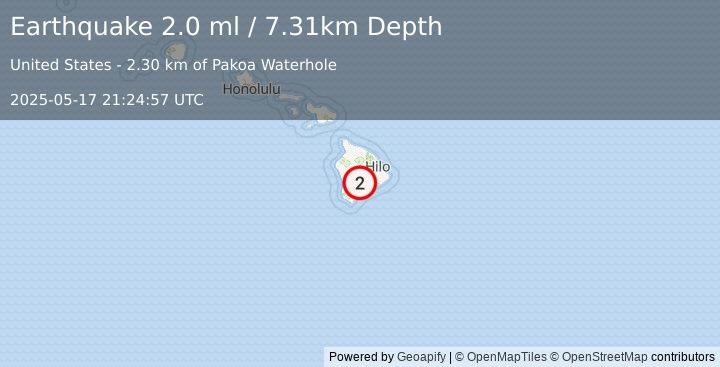 Earthquake 16 km N of Pāhala, Hawaii (2.0 ml) (2025-05-17 21:24:57 UTC)