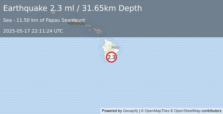 Earthquake 20 km SE of Pāhala, Hawaii (2.3 ml) (2025-05-17 22:11:24 UTC)