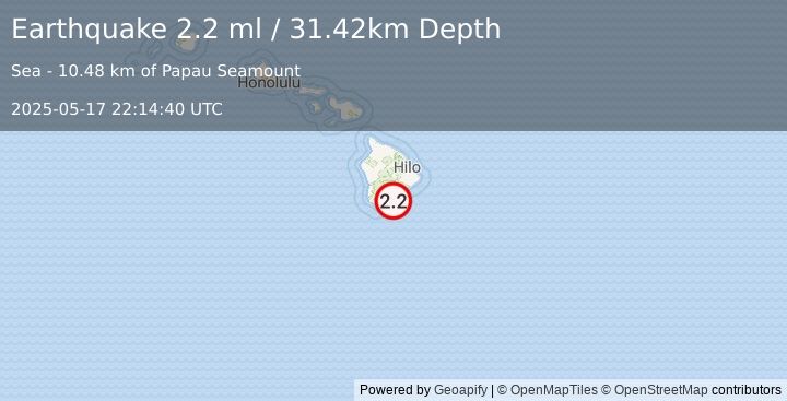 Earthquake 20 km SE of Pāhala, Hawaii (2.2 ml) (2025-05-17 22:14:40 UTC)