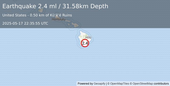 Earthquake 9 km E of Pāhala, Hawaii (2.4 ml) (2025-05-17 22:35:55 UTC)