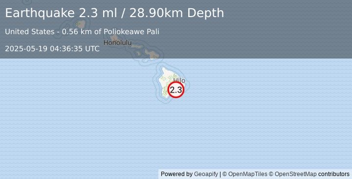 Earthquake 14 km S of Volcano, Hawaii (2.3 ml) (2025-05-19 04:36:35 UTC)