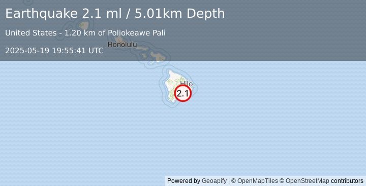 Earthquake 13 km S of Volcano, Hawaii (2.1 ml) (2025-05-19 19:55:41 UTC)