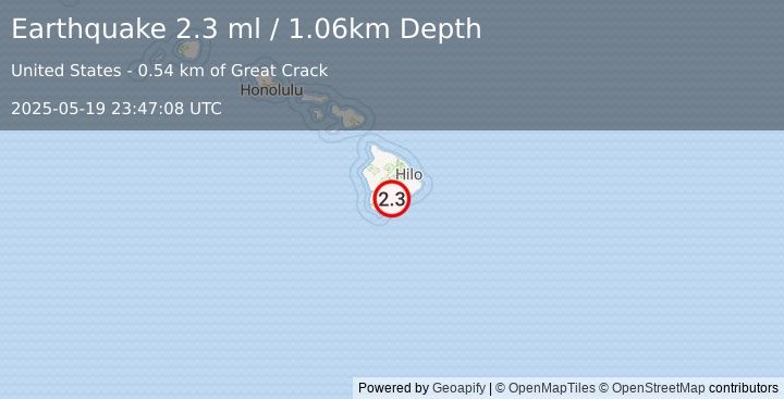 Earthquake 6 km ENE of Pāhala, Hawaii (2.3 ml) (2025-05-19 23:47:08 UTC)