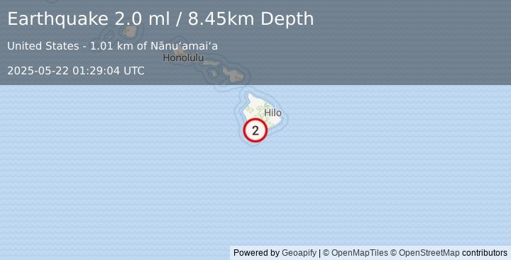 Earthquake 13 km N of Wai‘ōhinu, Hawaii (2.0 ml) (2025-05-22 01:29:04 UTC)