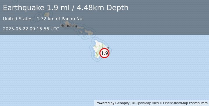Earthquake 14 km S of Fern Forest, Hawaii (1.9 ml) (2025-05-22 09:15:56 UTC)