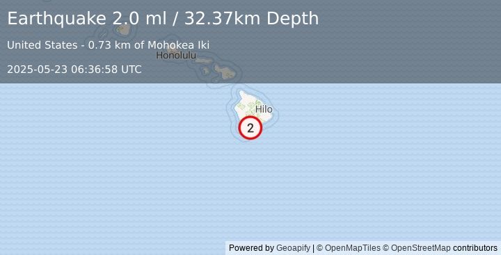 Earthquake 6 km SSW of Pāhala, Hawaii (2.0 ml) (2025-05-23 06:36:58 UTC)