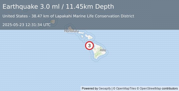 Earthquake 45 km WNW of Puako, Hawaii (3.0 ml) (2025-05-23 12:31:34 UTC)