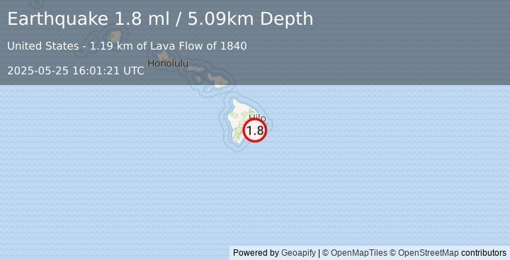 Earthquake 12 km S of Fern Forest, Hawaii (1.8 ml) (2025-05-25 16:01:21 UTC)