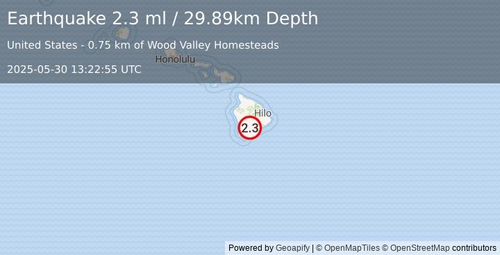 Earthquake 7 km N of Pāhala, Hawaii (2.3 ml) (2025-05-30 13:22:55 UTC)