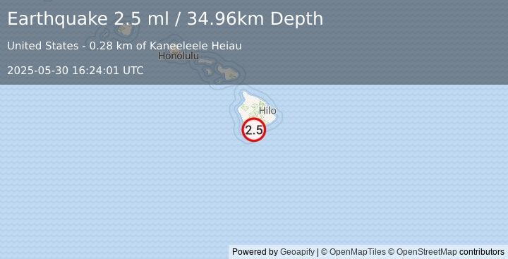 Earthquake 7 km SSW of Pāhala, Hawaii (2.5 ml) (2025-05-30 16:24:01 UTC)