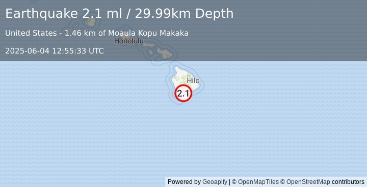 Earthquake 4 km SSW of Pāhala, Hawaii (2.1 ml) (2025-06-04 12:55:33 UTC)