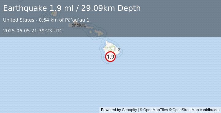 Earthquake 0 km SSW of Pāhala, Hawaii (1.9 ml) (2025-06-05 21:39:23 UTC)