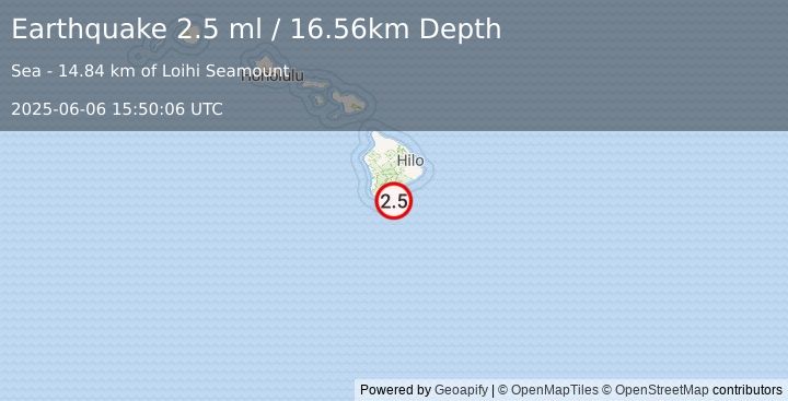 Earthquake 23 km SE of Naalehu, Hawaii (2.5 ml) (2025-06-06 15:50:06 UTC)