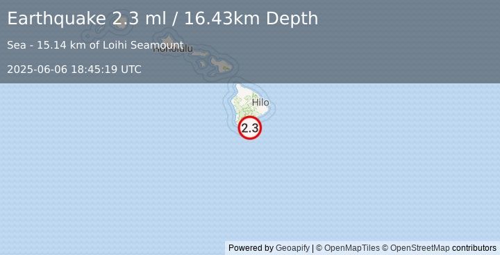 Earthquake 22 km SE of Naalehu, Hawaii (2.3 ml) (2025-06-06 18:45:19 UTC)