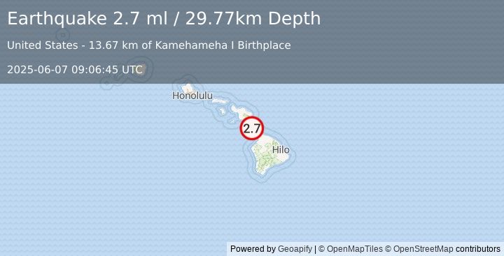 Earthquake 19 km NW of Hāwī, Hawaii (2.7 ml) (2025-06-07 09:06:45 UTC)