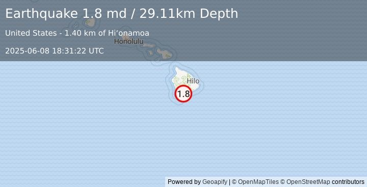 Earthquake 2 km SW of Pāhala, Hawaii (1.8 md) (2025-06-08 18:31:22 UTC)