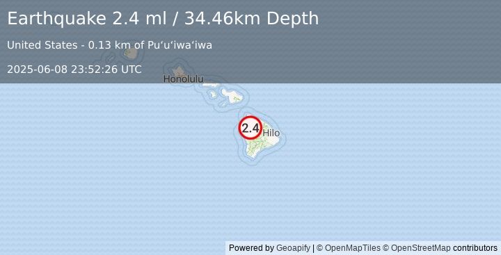 Earthquake 10 km SE of Waikoloa, Hawaii (2.4 ml) (2025-06-08 23:52:26 UTC)