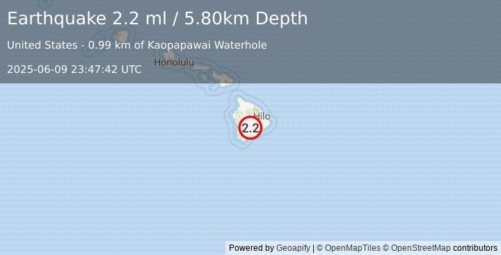 Earthquake 18 km NNE of Pāhala, Hawaii (2.2 ml) (2025-06-09 23:47:42 UTC)