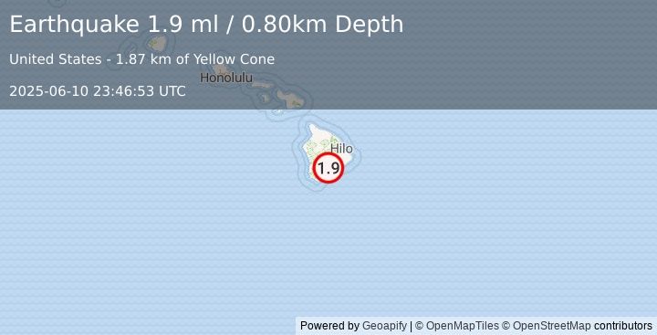 Earthquake 11 km NE of Pāhala, Hawaii (1.9 ml) (2025-06-10 23:46:53 UTC)