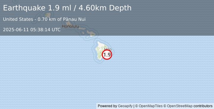 Earthquake 14 km S of Fern Forest, Hawaii (1.9 ml) (2025-06-11 05:38:14 UTC)