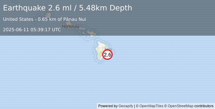 Earthquake 14 km S of Fern Forest, Hawaii (2.6 ml) (2025-06-11 05:39:17 UTC)