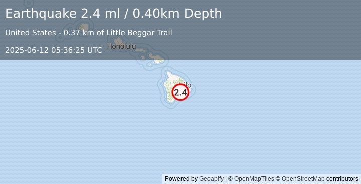 Earthquake 5 km SW of Volcano, Hawaii (2.4 ml) (2025-06-12 05:36:25 UTC)