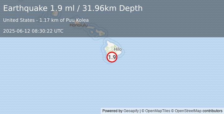 Earthquake 2 km SSW of Pāhala, Hawaii (1.9 ml) (2025-06-12 08:30:22 UTC)