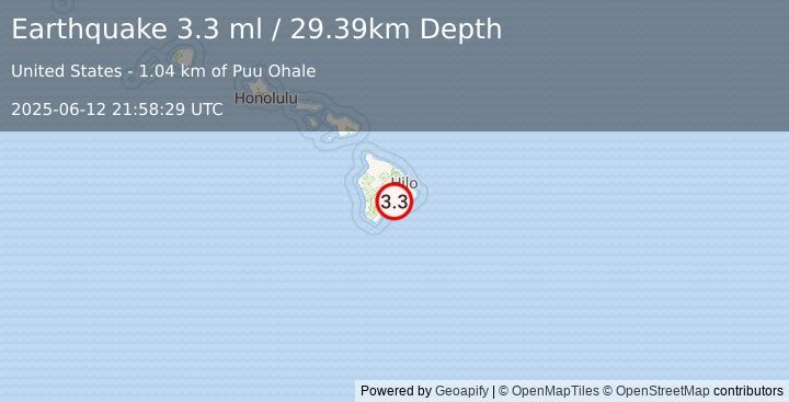Earthquake 10 km SSW of Volcano, Hawaii (3.3 ml) (2025-06-12 21:58:29 UTC)
