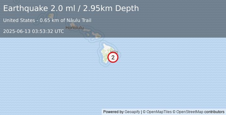 Earthquake 14 km SSE of Volcano, Hawaii (2.0 ml) (2025-06-13 03:53:32 UTC)