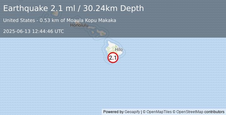 Earthquake 4 km SSW of Pāhala, Hawaii (2.1 ml) (2025-06-13 12:44:46 UTC)