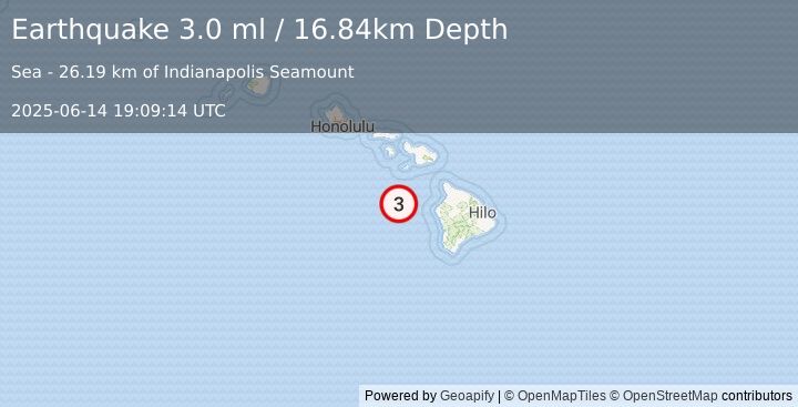 Earthquake 80 km W of Kalaoa, Hawaii (3.0 ml) (2025-06-14 19:09:14 UTC)