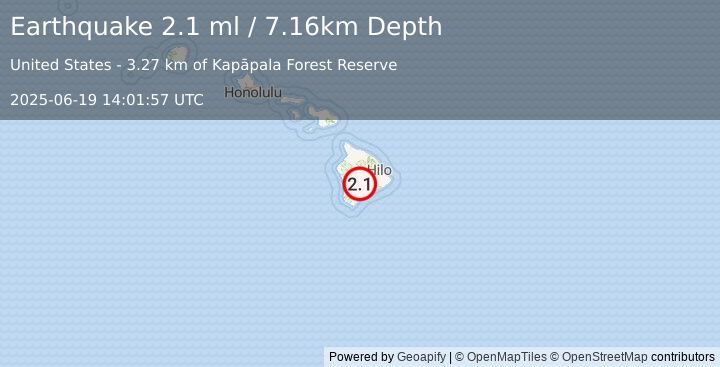 Earthquake 23 km N of Pāhala, Hawaii (2.1 ml) (2025-06-19 14:01:57 UTC)