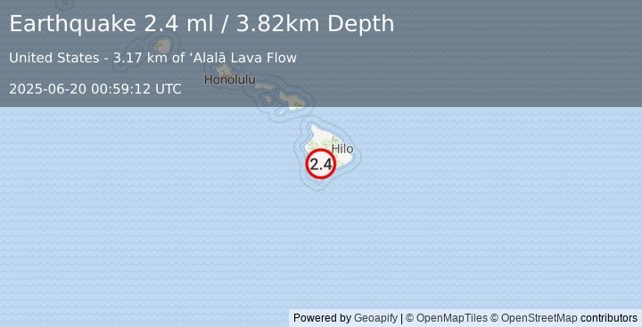 Earthquake 21 km NW of Pāhala, Hawaii (2.4 ml) (2025-06-20 00:59:12 UTC)