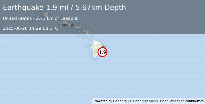 Earthquake 14 km S of Fern Forest, Hawaii (1.9 ml) (2025-06-20 14:29:08 UTC)