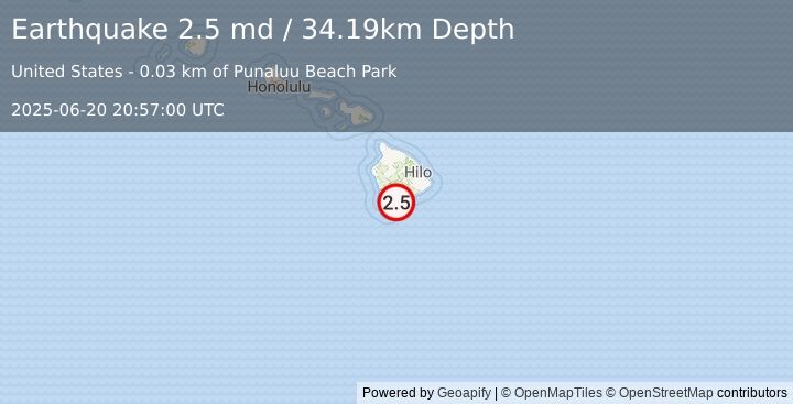 Earthquake 8 km SSW of Pāhala, Hawaii (2.5 md) (2025-06-20 20:57:00 UTC)