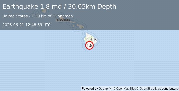 Earthquake 2 km SSW of Pāhala, Hawaii (1.8 md) (2025-06-21 12:48:59 UTC)