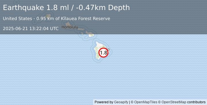 Earthquake 4 km WNW of Volcano, Hawaii (1.8 ml) (2025-06-21 13:22:04 UTC)