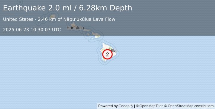 Earthquake 25 km W of Volcano, Hawaii (2.0 ml) (2025-06-23 10:30:07 UTC)