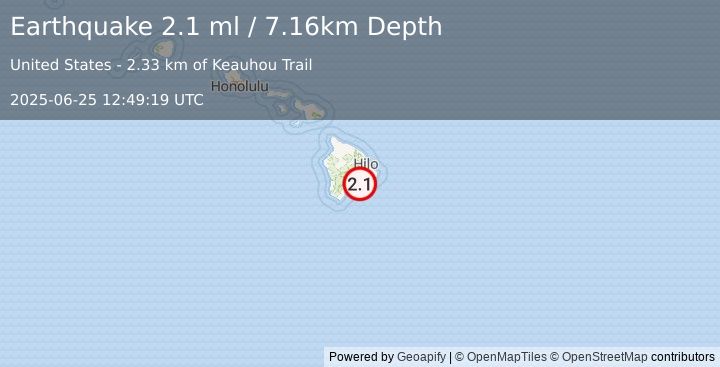 Earthquake 16 km S of Volcano, Hawaii (2.1 ml) (2025-06-25 12:49:19 UTC)