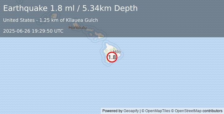 Earthquake 16 km NNE of Pāhala, Hawaii (1.8 ml) (2025-06-26 19:29:50 UTC)