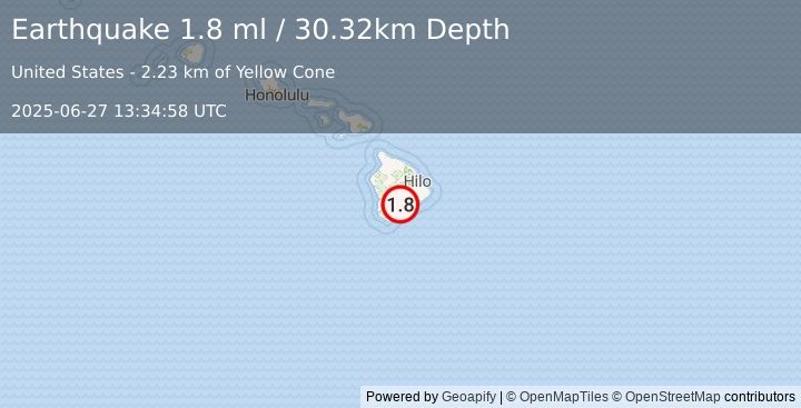 Earthquake 10 km NE of Pāhala, Hawaii (1.8 ml) (2025-06-27 13:34:58 UTC)