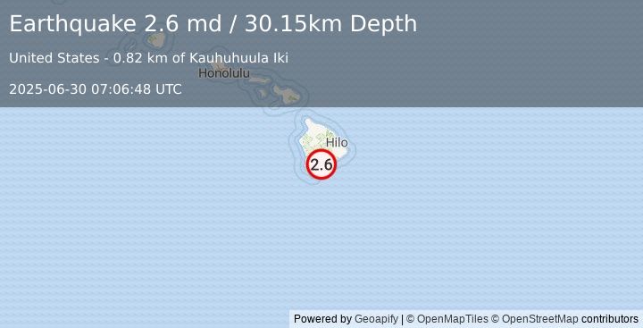 Earthquake 2 km ESE of Pāhala, Hawaii (2.6 md) (2025-06-30 07:06:48 UTC)